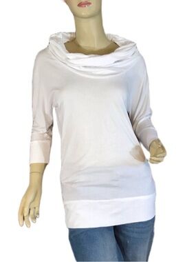 NEW YORK & COMPANY WHITE JERSEY KNIT COWL NECK LONG TUNIC (XS)